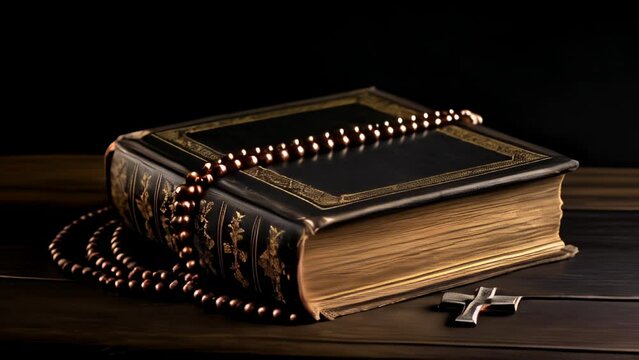  Ancient tome sacred beads and a cross evoking a sense of timeless wisdom and faith