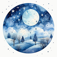 Watercolor Starry Night, clipart Illustration, Generative Ai