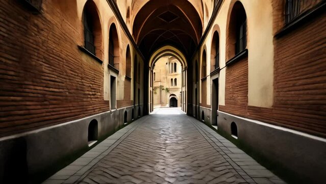  Narrow alleyway cobblestone path and arched architecture