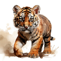 Obraz premium Watercolor Sumatran tiger, clipart Illustration, Generative Ai