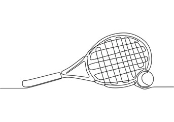 Tennis racket one line art. Continuous line drawing of tennis