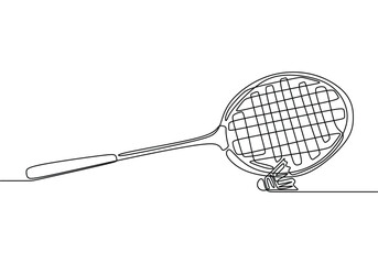 Continuous one Line drawing of badminton racquet with shuttlecock