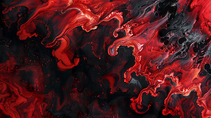 A fluid alcohol ink texture in a fiery combination of crimson and black, resembling molten lava. The abstract background is intense and powerful,