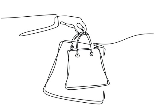 recommend clip art: Continuous one line drawing of hand hold Shopping bags