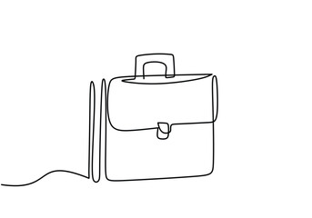 briefcase working bag is drawn by a single line on a white background