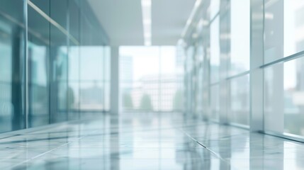 Sun-Filled Modern Office Hallway with Glass Partitions