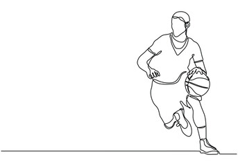 Continuous Line Drawing of Basketball Player dribbling