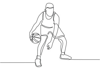 Continuous Line Drawing of Basketball Player dribbling