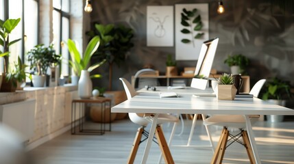 Fototapeta premium Artistic Office Space with Botanical Accents