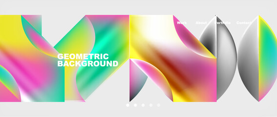 A vibrant geometric background featuring a rainbow of colors in petal, rectangle, magenta, triangle shapes. Perfect for events, fashion accessories, and graphics with a trendy electric blue touch