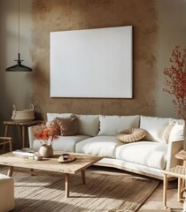Mockup frame set in modern nomadic home interior background. Presented in 3D render. Made with generative AI technology