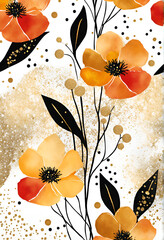 background with flowers abstract gold and orange