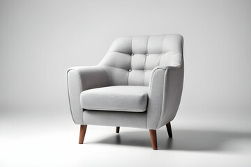Fototapeta premium Grey color armchair. Modern designer armchair on white background. Textile chair. Series of furniture.