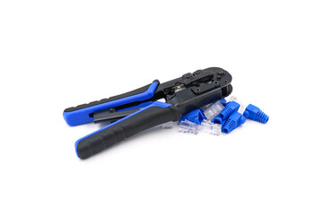 Modular plug crimper for RJ-45, white background, Crimper, Twisting Cable Tool for Crimping RJ 45 LAN cable