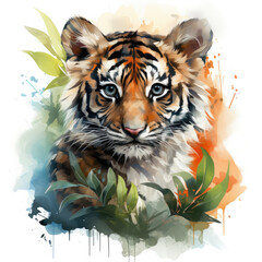 Watercolor Sumatran tiger, clipart Illustration, Generative Ai