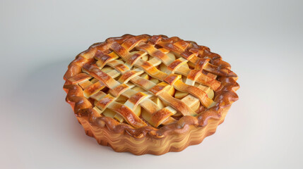A beautifully baked golden brown lattice pie on a neutral background, symbolizing home cooking and tradition.
