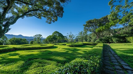 Naklejka premium tea garden with bright blue sky