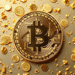 Bitcoin cryptocurrency on a gold background