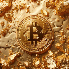 Bitcoin cryptocurrency on a gold background