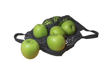 png green apple and acorns. green apple on a black string bag. healthy and delicious food. breakfast fresh fruit isolated on png background. organic close up natural meal. sweet color apple. macro art © Dmitriy P.