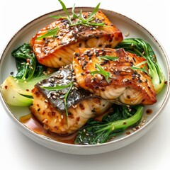 Miso glazed cod with bok choy and sesame seeds
