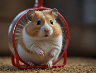A hamster running on a wheel in its cage, reflecting the popularity of small rodents as low-maintenance and interactive pets.
 - obrazy, fototapety, plakaty