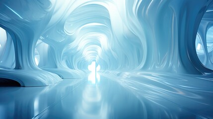 Futuristic corridor with glowing lights and reflections, wallpaper with empty space. Abstract Ice...