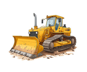 vector illustration of a yellow bulldozer with a large front blade and caterpillar tracks. Generative AI