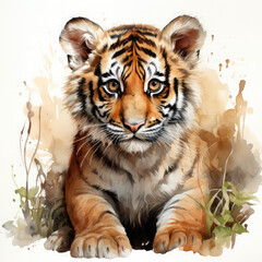 Watercolor Sumatran tiger, clipart Illustration, Generative Ai