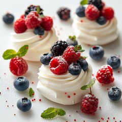 Mini pavlovas with whipped cream and fresh berries