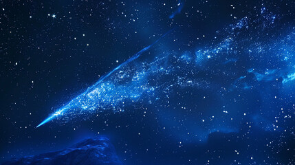 Bright blue comets streak across a night sky of indigo velvet, the swift, brilliant passage of information through the cosmos. - obrazy, fototapety, plakaty