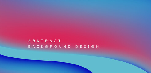 An abstract background design with a wave featuring shades of azure, electric blue, magenta, and aqua, representing the sky, water, and clouds with a hint of horizon and circles