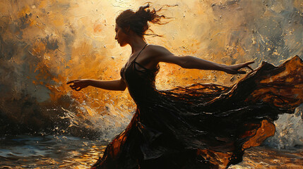 Contemporary Brush Strokes Oil Painting of A Cute Girl Ballerina Dancer in Ballet Dress