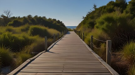 Sunny Boardwalk Along Currituck Sound.generative.ai 