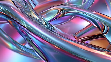 Reflective Metallic Sheen: Vibrant Neon Swirls - obrazy, fototapety, plakaty
