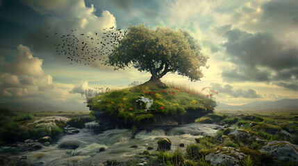 Surrealism nature wallpaper the mysterious balance was created. - obrazy, fototapety, plakaty