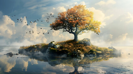 Surrealism nature wallpaper the mysterious balance was created