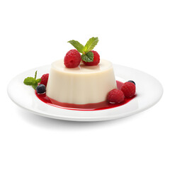 Delicious panna cotta with fruit on transparent background