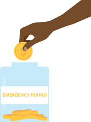 Emergency Fund. Saving dollar coin in money jar. Growth, income, savings, investment. Symbol of wealth. Business success. Flat style vector illustration.