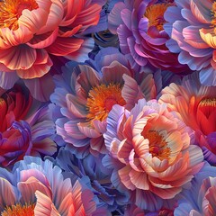 Vibrant 3D peonies, their lush petals unfurling in a rich, seamless display. Seamless Pattern, Fabric Pattern, Tumbler Wrap, Mug Wrap.