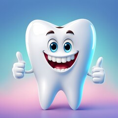 Happy white tooth cartoon characters on bright background