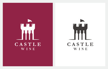 Wine Castle with a Bottle logo design vector illustration