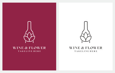 Wine Bottle Grape Flower logo design vector template