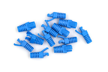 Close Up blue color strain relief boots for RJ45. RJ45 Protection Cover.