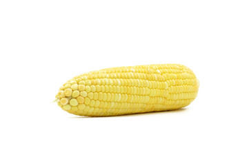 Fresh corn ears with leaves set isolated on white background as package design element