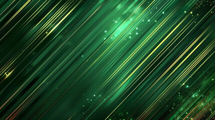 Obraz premium An abstract background of green, metallic-textured lienar patterns with a few light particles in the center.