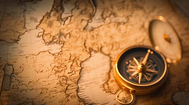 ancient compass illustration on ancient world map banner background