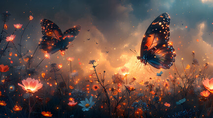 Whispers of Magic: Watercolor Wonderland of Giant Butterflies and Tiny Elves