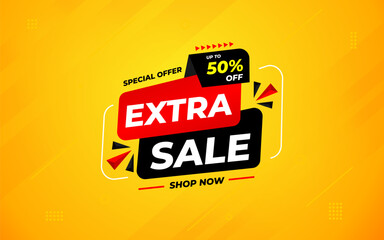 Obraz premium Extra Sale banner for web or social media. sale banner promotion template with discount tag. limited time offer, Get extra discount. Commercial poster, sale background vector illustration