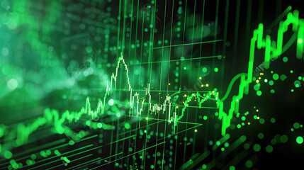 Fototapeta premium exponential graph, increasing bar graph upward to the right, green, cash increasing, profit, lots of money, business dashboard, (Generative AI)